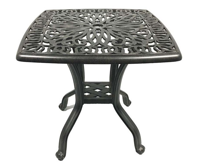 3 piece bistro patio set Palm Tree cast aluminum outdoor end table Bronze chairs