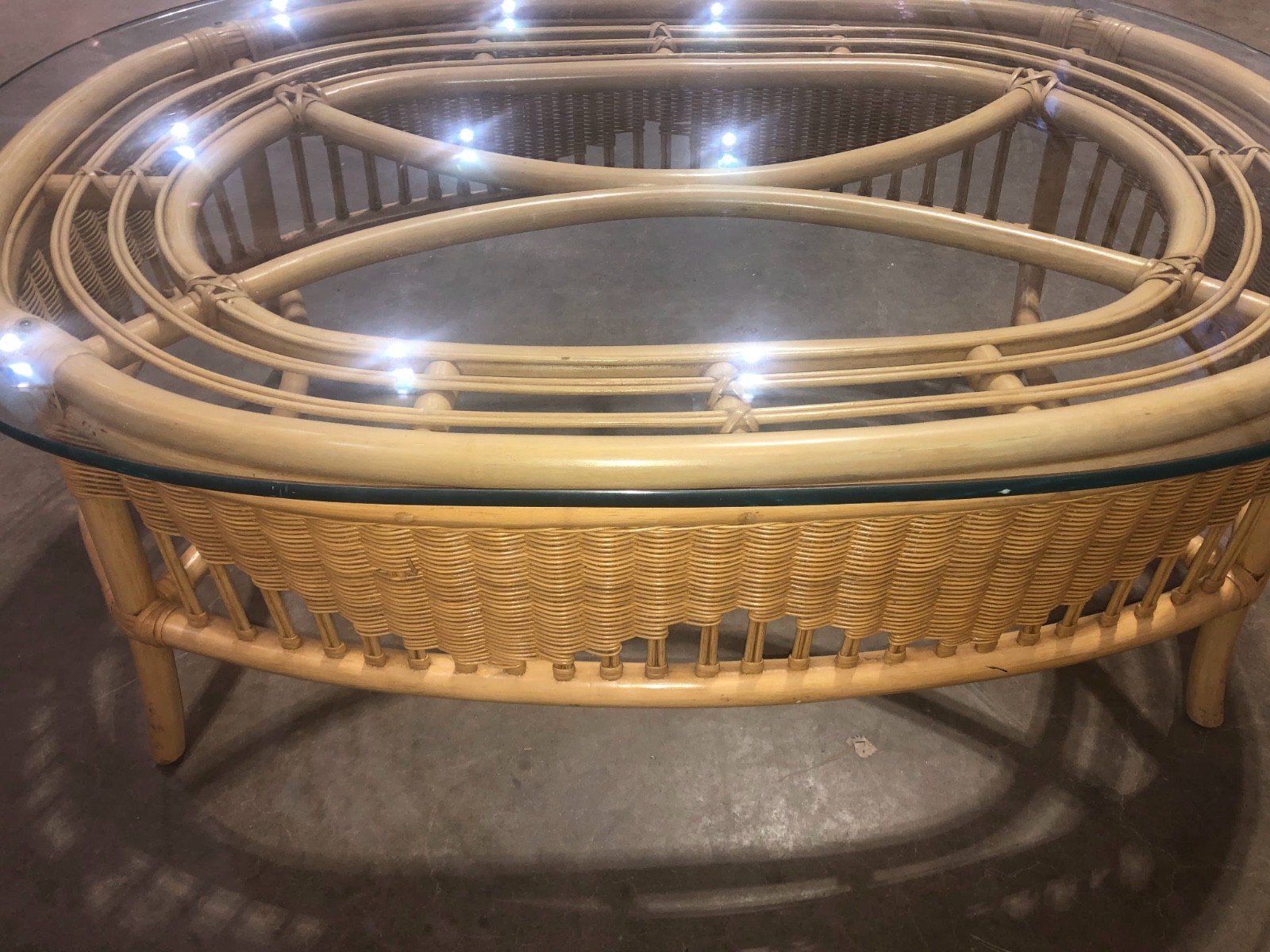 Ficks Reed Two Piece Rattan Wicker Set (Sofa & Coffee Table) Art Deco Style NAVY