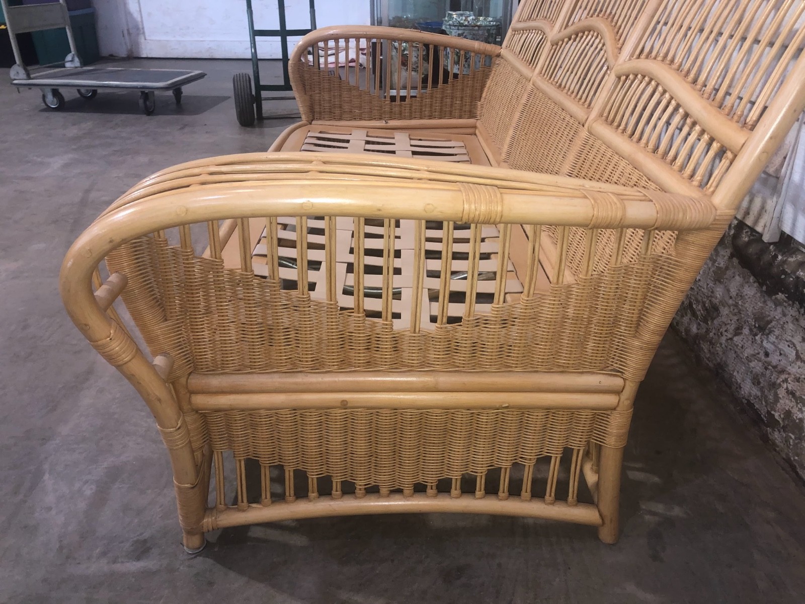 Ficks Reed Two Piece Rattan Wicker Set (Sofa & Coffee Table) Art Deco Style NAVY