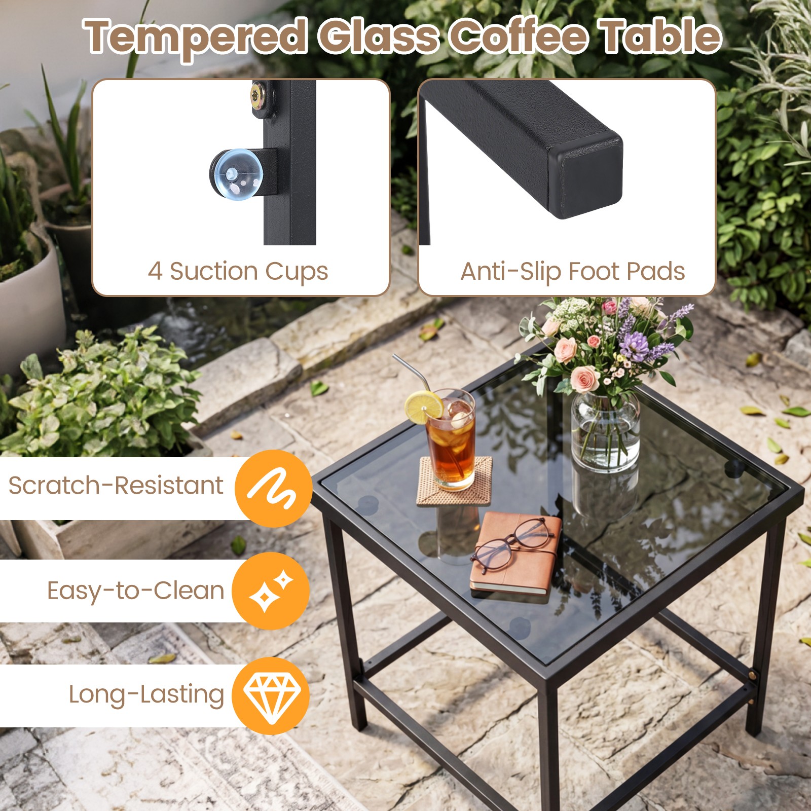 3-Piece Outdoor Rocking Bistro Set Patio Rocking Chairs & Coffee Table Set
