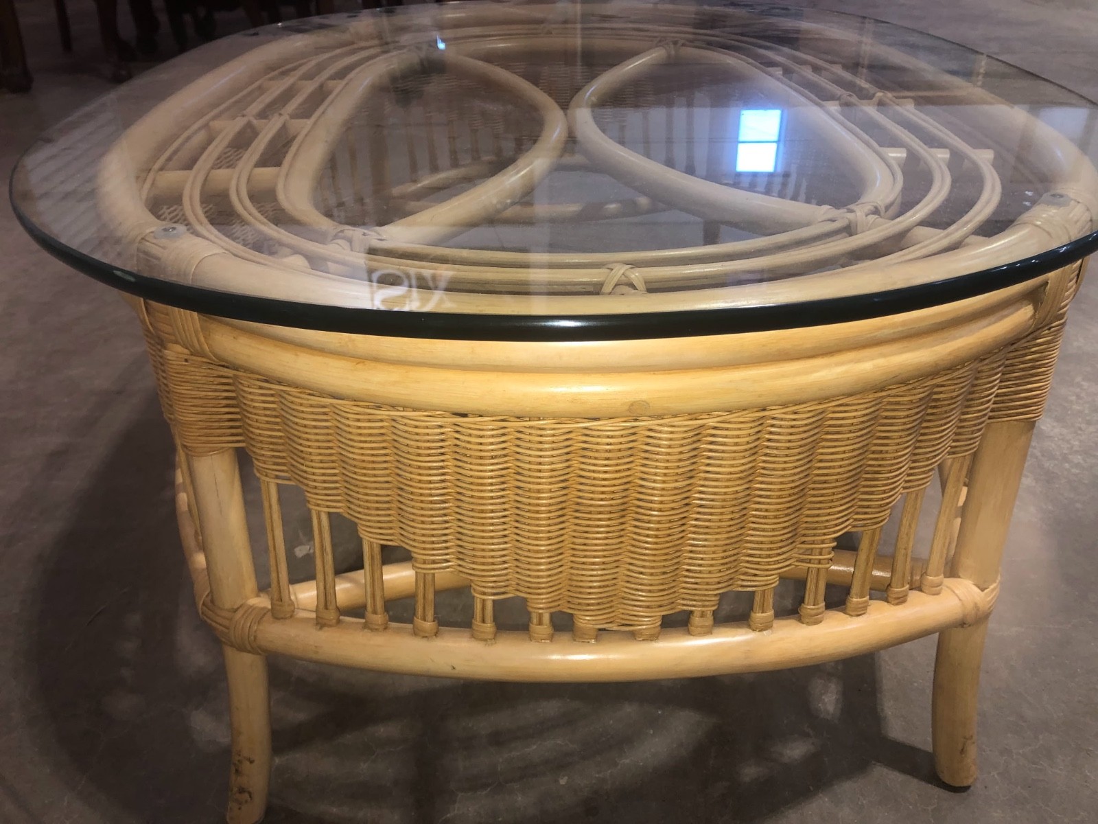 Ficks Reed Two Piece Rattan Wicker Set (Sofa & Coffee Table) Art Deco Style NAVY