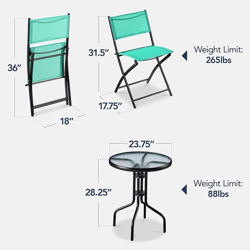 Lightweight Foldable Chairs W/ Glass Table Durable Outdoor 3-Piece Set New