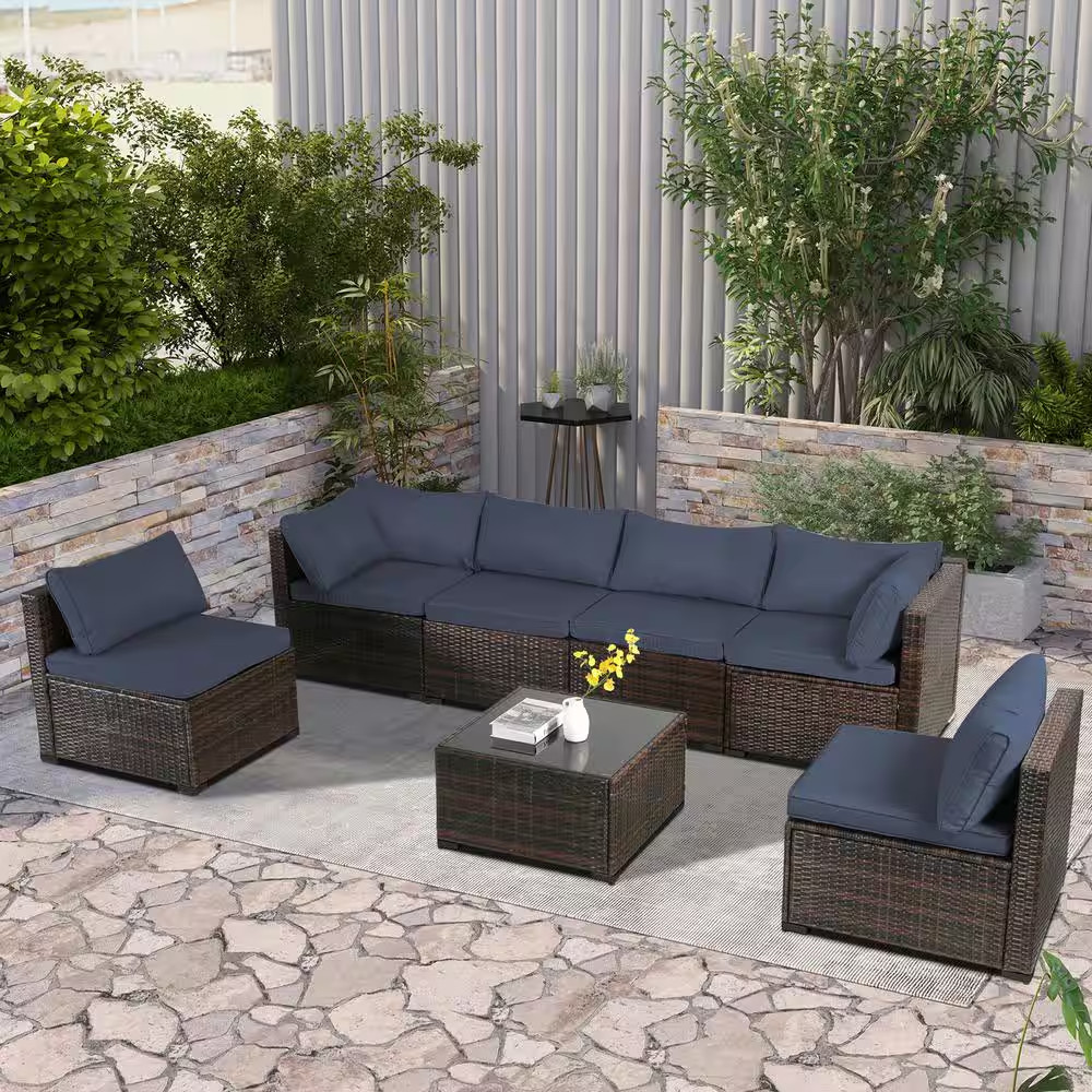 7-Piece Patio Furniture Set All-Weather Sofa Set Brown Wicker Patio Conversation