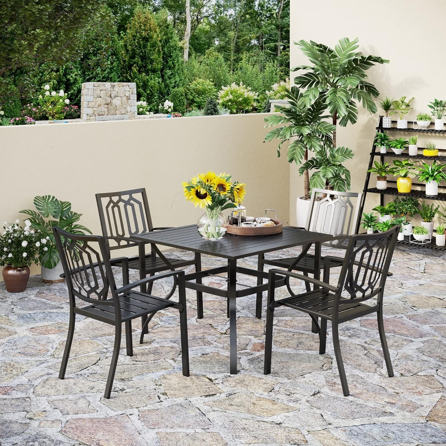 5 Piece Metal Patio Furniture Set Outdoor Table Chairs Dining Set Bistro Tables