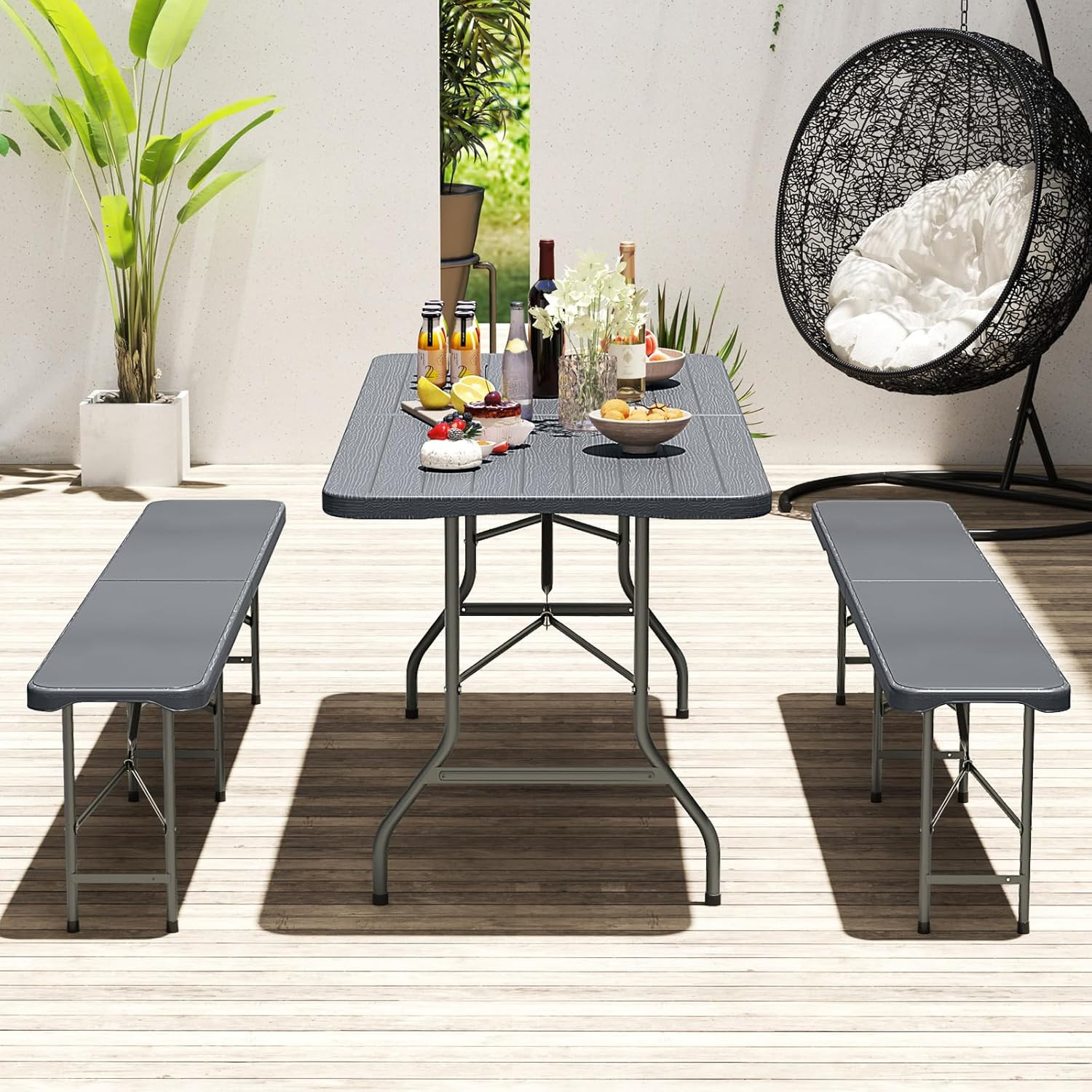 6FT Folding Picnic Table Set with Benches for Indoor/Outdoor Use