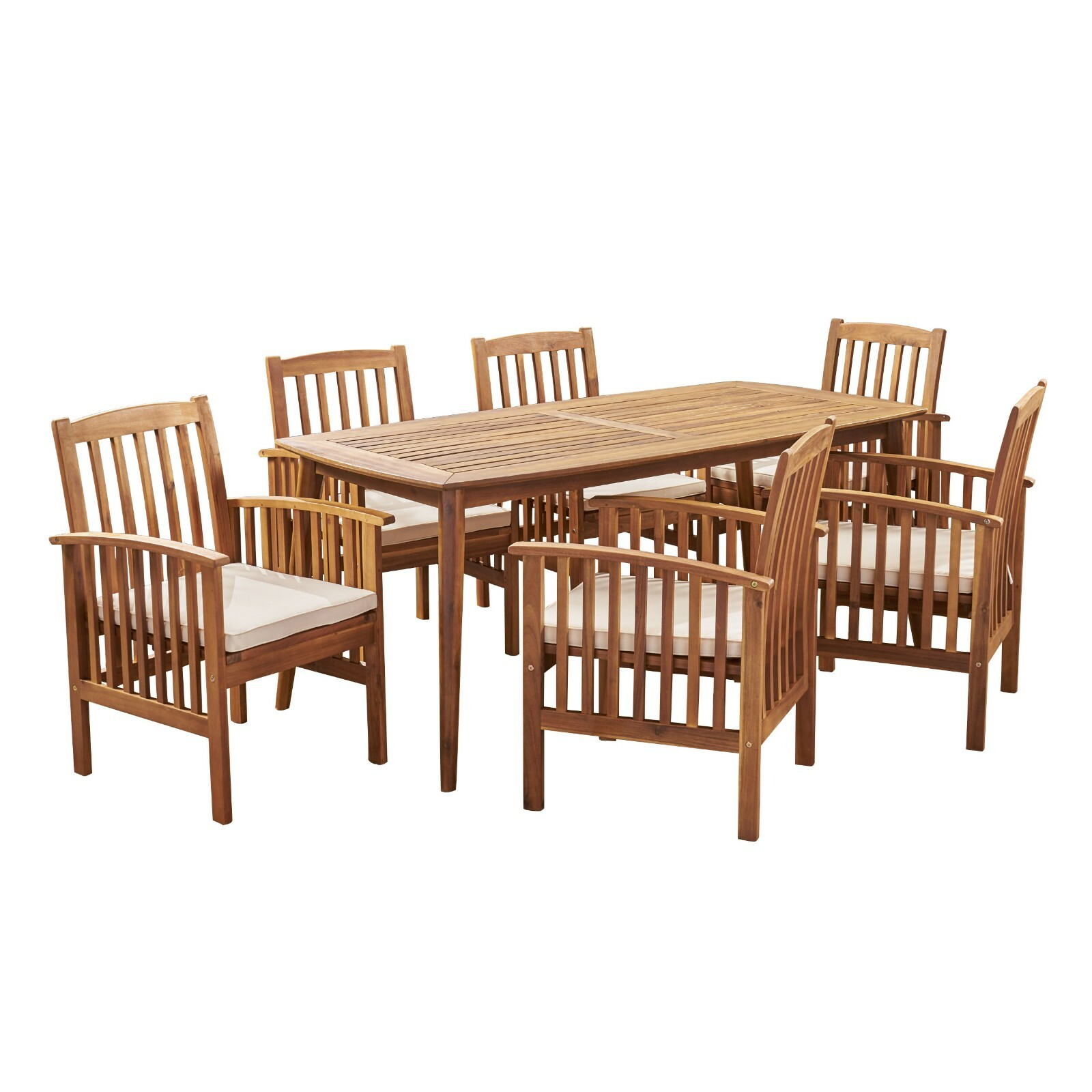 Phoenix Outdoor Acacia 6-Seater Dining Set with Cushions and 71″ Rectangular Tab
