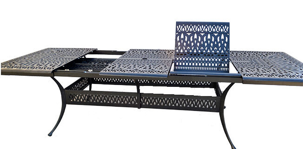 11 piece outdoor dining set cast aluminum powder coated 132 extension table.