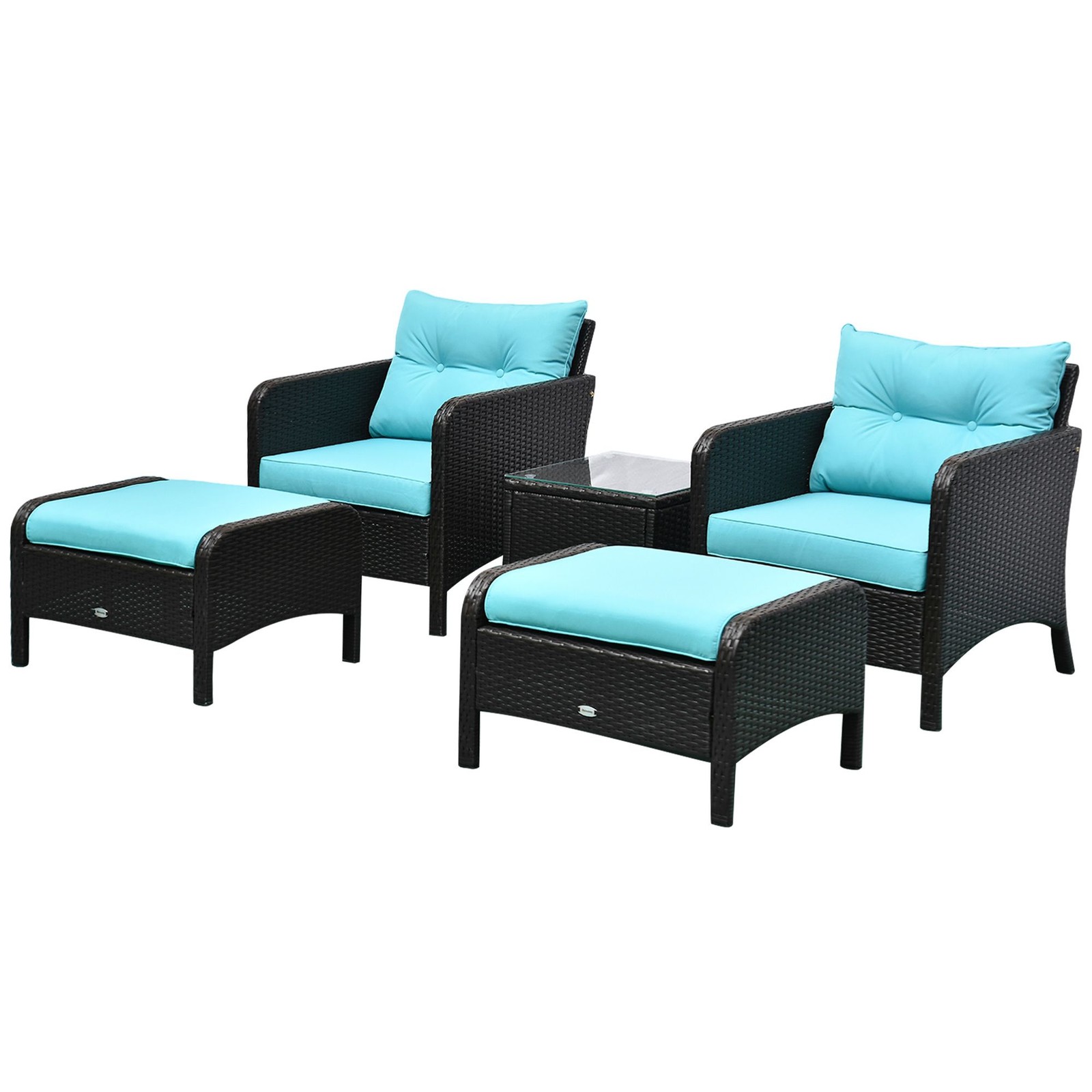 Water-Resistant 5-Piece Lounge Set PE Rattan Frame Powder-Coated Metal Blue