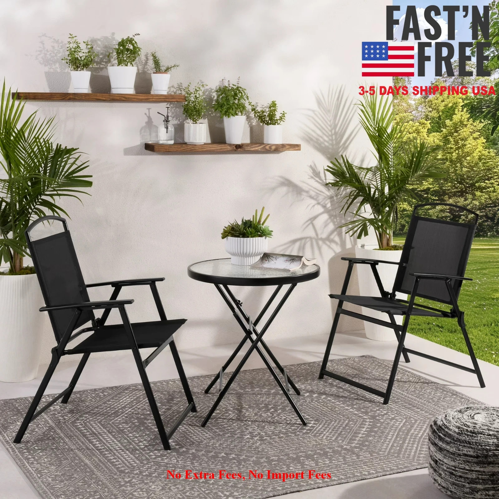 Mainstays Albany Lane 3-Piece Outdoor Bistro Set, Folding Chairs & Glass Table