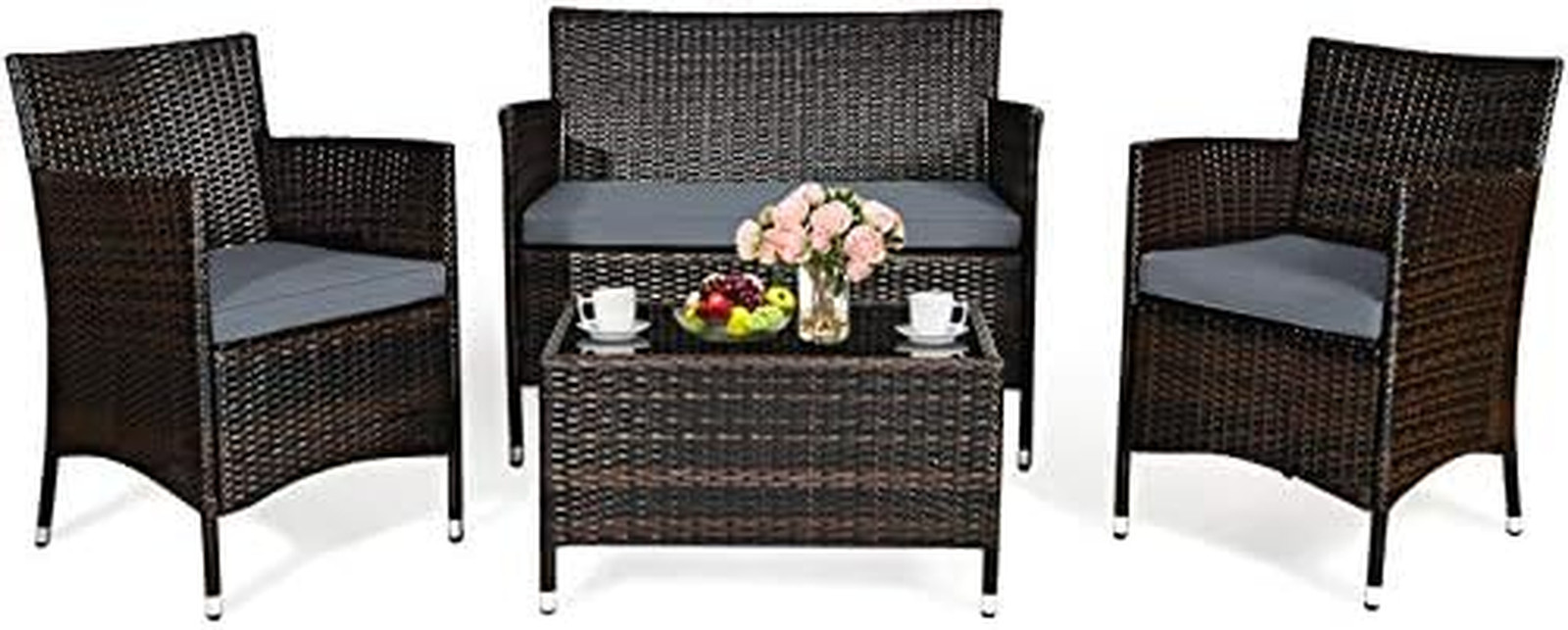 4-Piece Rattan Patio Sofa Set with Cushions & Coffee Table for Outdoor Living