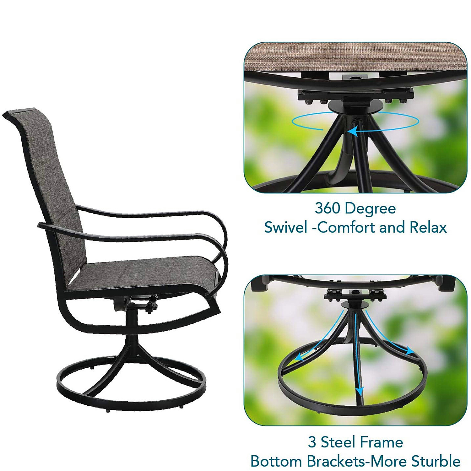 PHI VILLA Patio Furniture Set of 6 w/ Umbrella Swivel Chairs Outdoor Dining Set