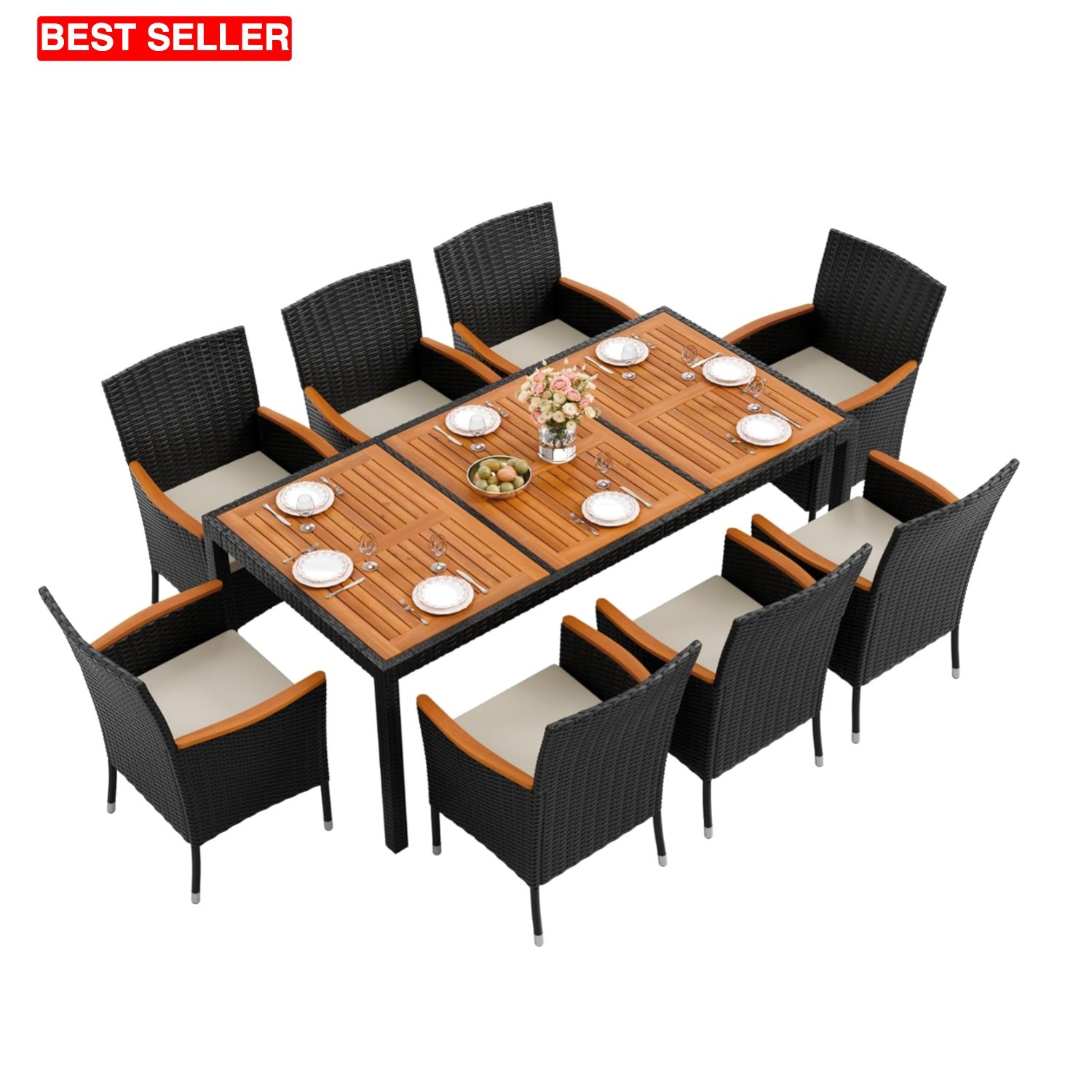 Comfortable 9-Piece Outdoor Dining Set with Cushions for Stylish Gatherings