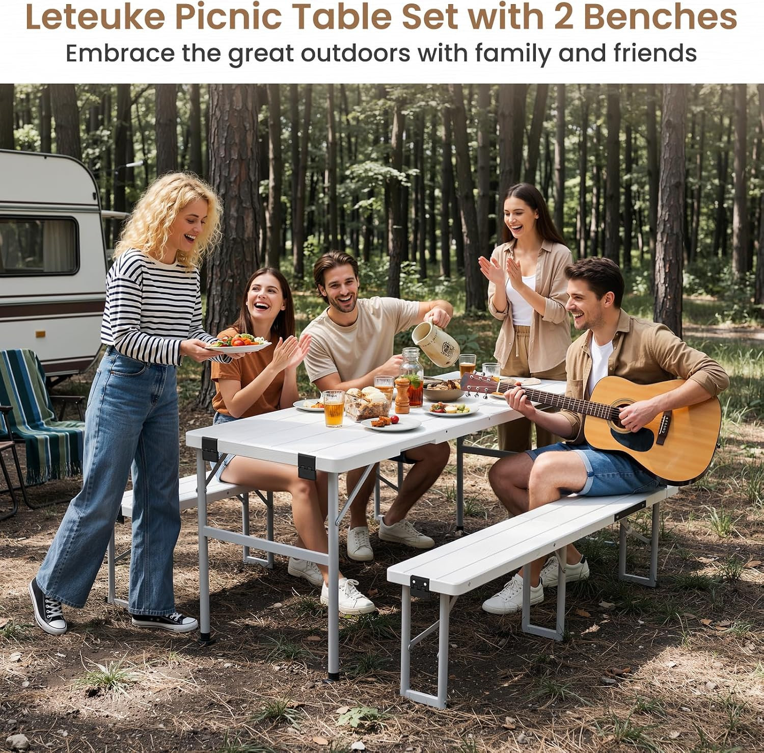 6′ Picnic Table Set W/2 Benches 3-Piece 1-Case Camping Table Chair Set | HDPE Tr
